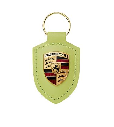 Picture of Keyring, Porsche Crest, Leather, Yellow Metallic